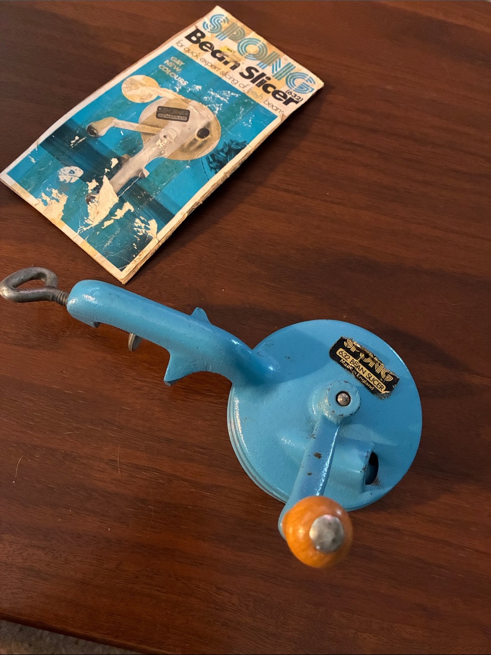 Cast Iron Green Bean Slicer Spong's  Bean Slicer No632 Orig. Papers French Blue